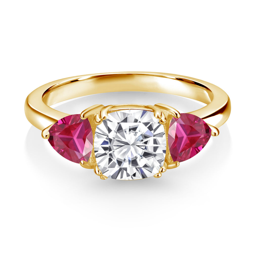 White Moissanite - April_5_Ring in 925 Yellow Gold Plated Silver