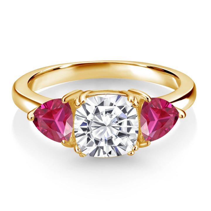 White Moissanite - April_5_Ring in 925 Yellow Gold Plated Silver