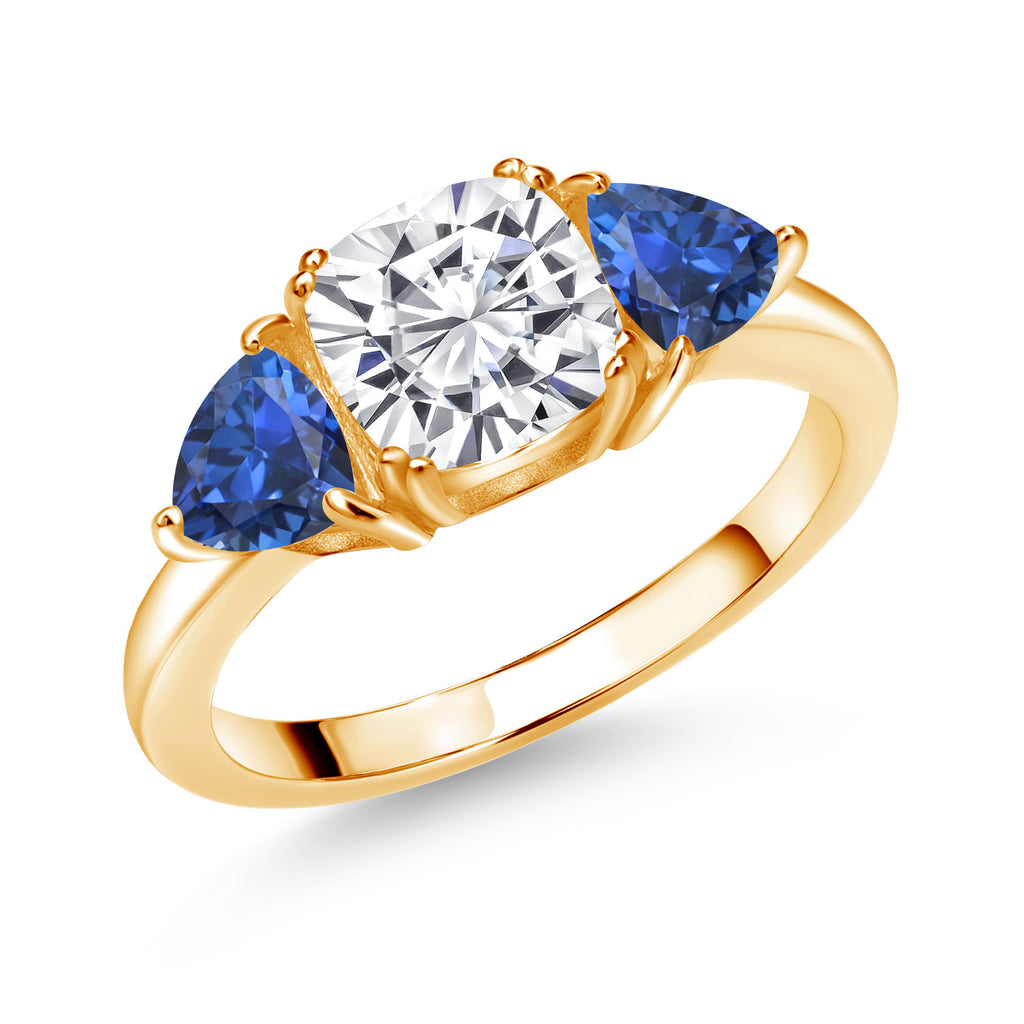 Blue Created Sapphire - September_6_Ring in 925 Yellow Gold Plated Silver
