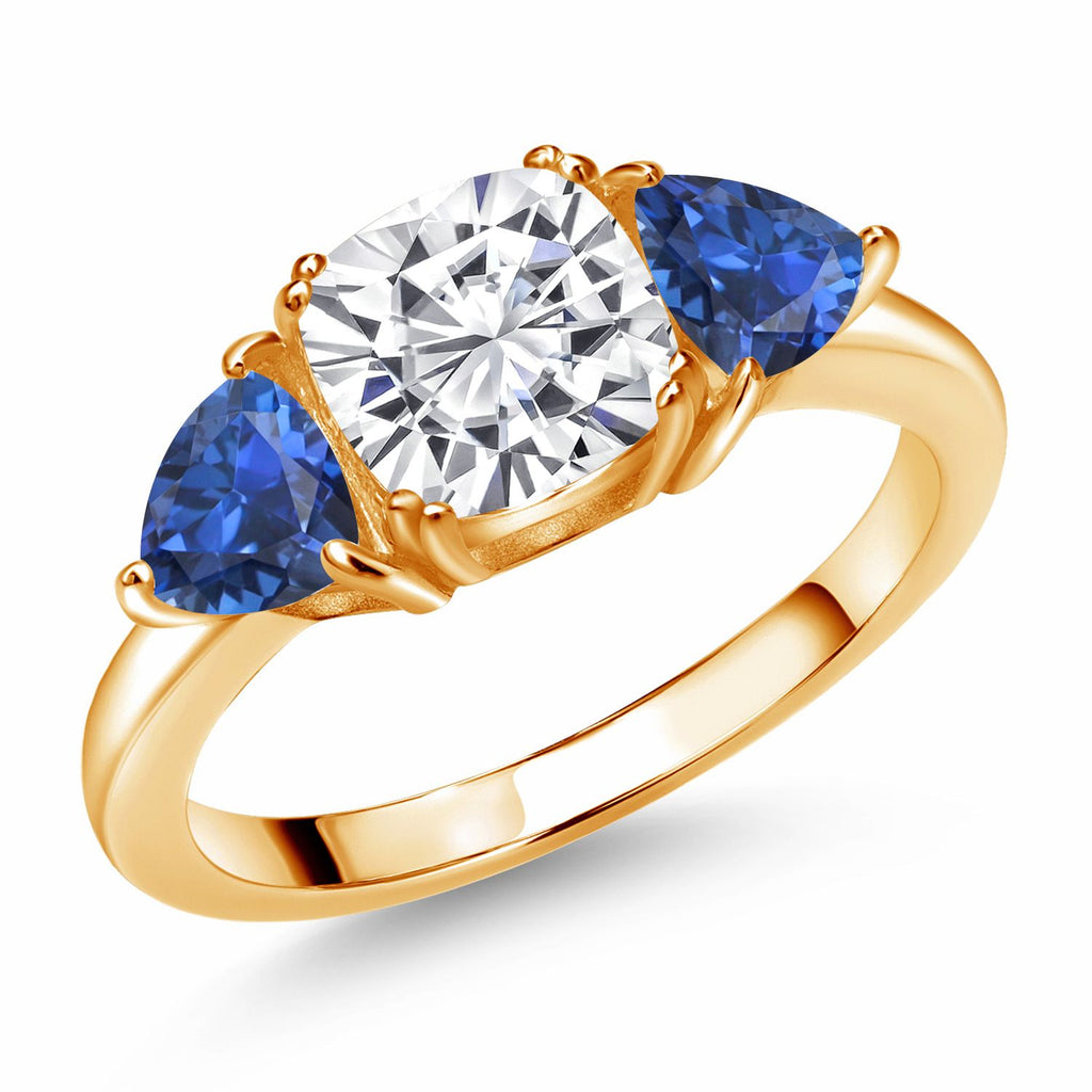 Blue Created Sapphire - September_8_Ring in 925 Yellow Gold Plated Silver
