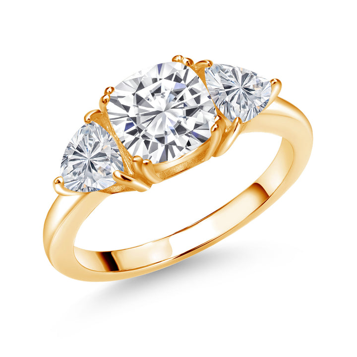 White Moissanite - April_5_Ring in 925 Yellow Gold Plated Silver