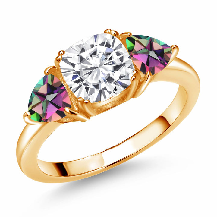 Green Mystic Topaz_5_Ring in 925 Yellow Gold Plated Silver