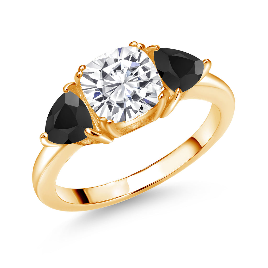 White Moissanite - April_8_Ring in 925 Yellow Gold Plated Silver