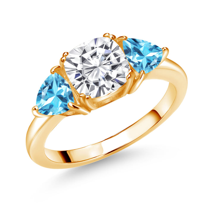 Swiss Blue Topaz - November_5_Ring in 925 Yellow Gold Plated Silver