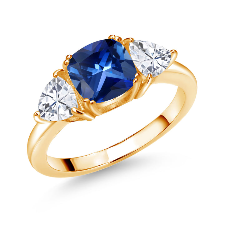 Blue Created Sapphire - September_5_Ring in 925 Yellow Gold Plated Silver