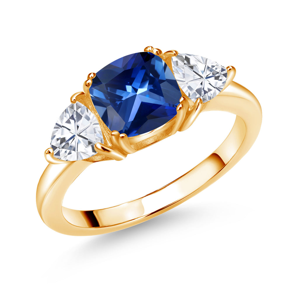 Blue Created Sapphire - September_9_Ring in 925 Yellow Gold Plated Silver