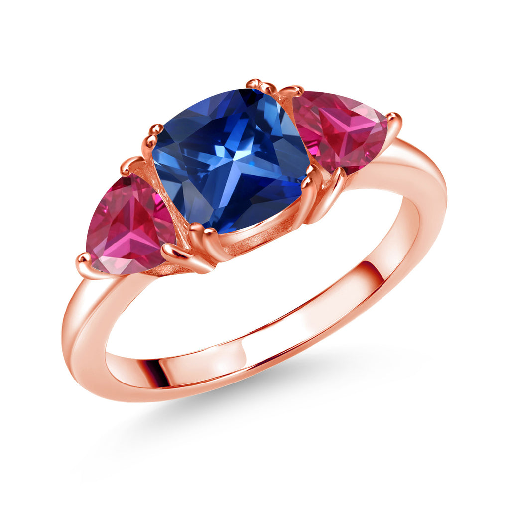 Blue Created Sapphire - September_6_Ring in 925 Rose Gold Plated Silver