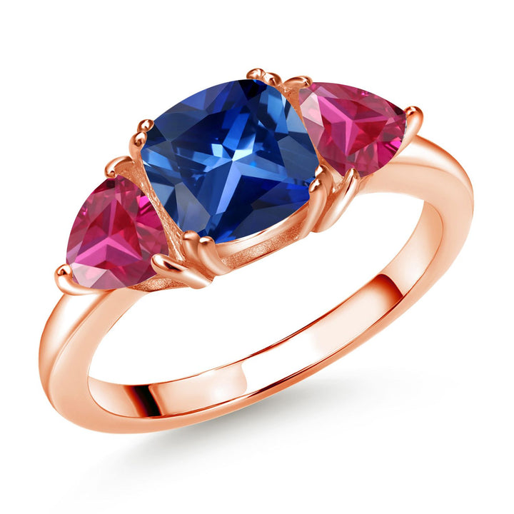 Blue Created Sapphire - September_5_Ring in 925 Rose Gold Plated Silver