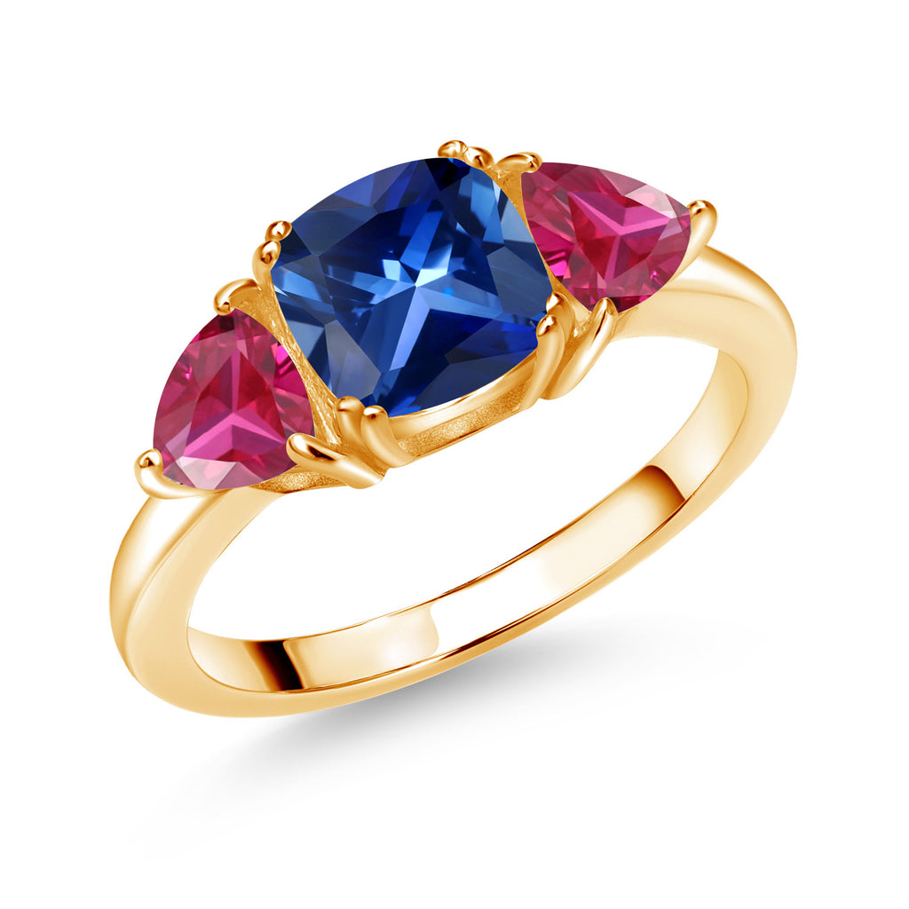 Blue Created Sapphire - September_7_Ring in 925 Yellow Gold Plated Silver