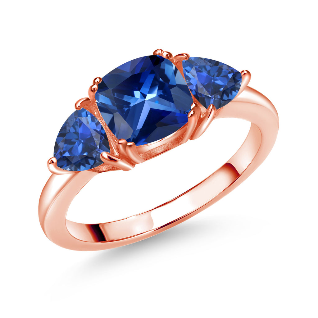Blue Created Sapphire - September_5_Ring in 925 Rose Gold Plated Silver