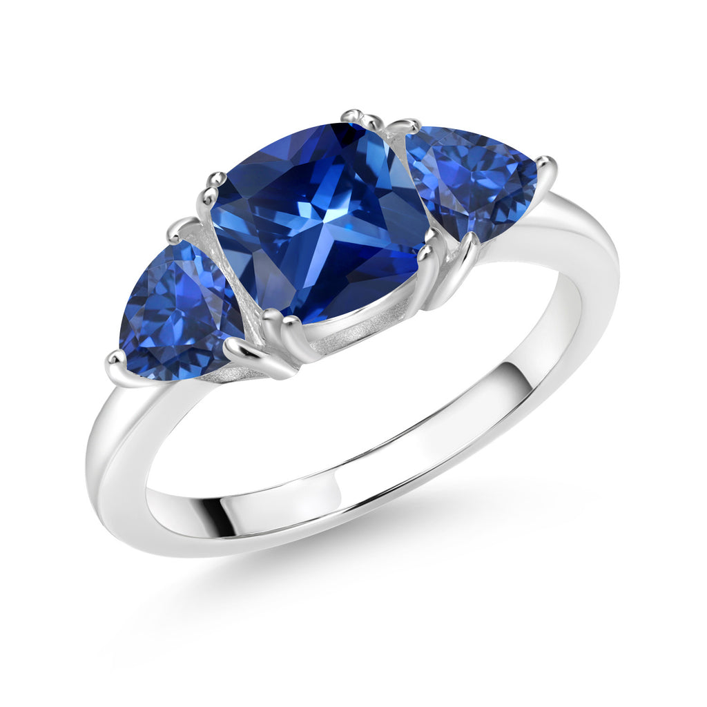 Blue Created Sapphire - September_6_Ring in 925 Sterling Silver