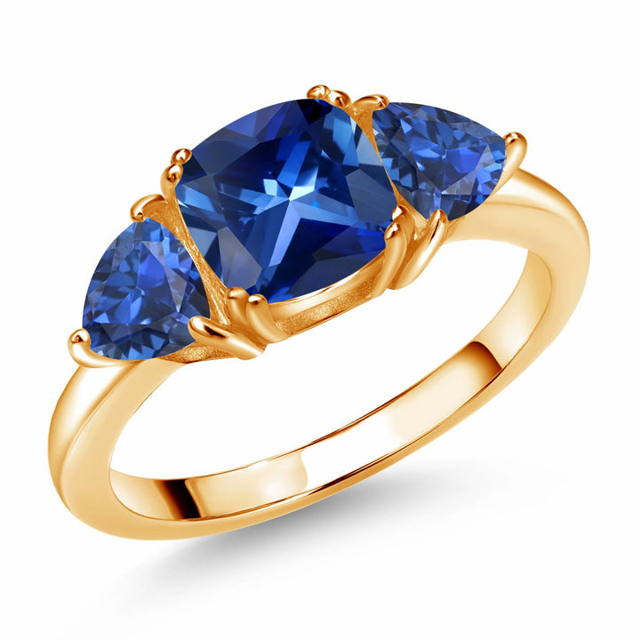 Blue Created Sapphire - September_5_Ring in 925 Yellow Gold Plated Silver