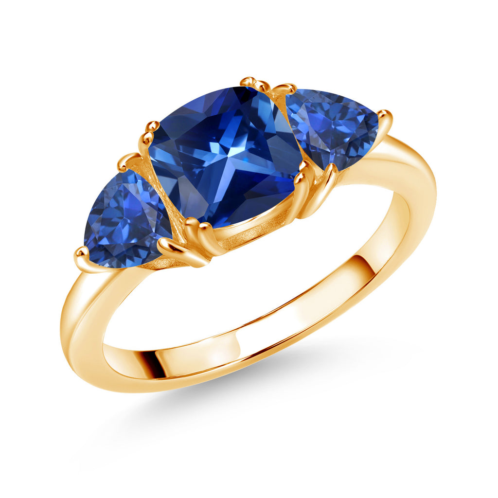 Blue Created Sapphire - September_9_Ring in 925 Yellow Gold Plated Silver