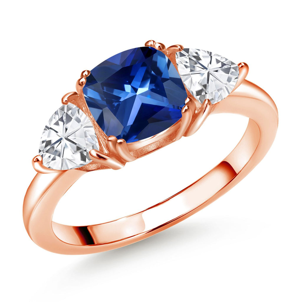 Blue Created Sapphire - September_9_Ring in 925 Rose Gold Plated Silver