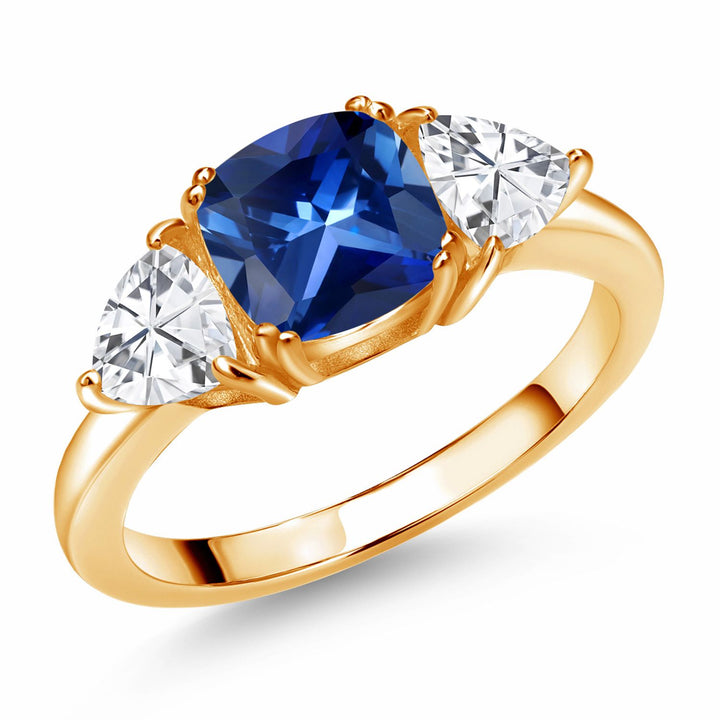 Blue Created Sapphire - September_5_Ring in 925 Yellow Gold Plated Silver