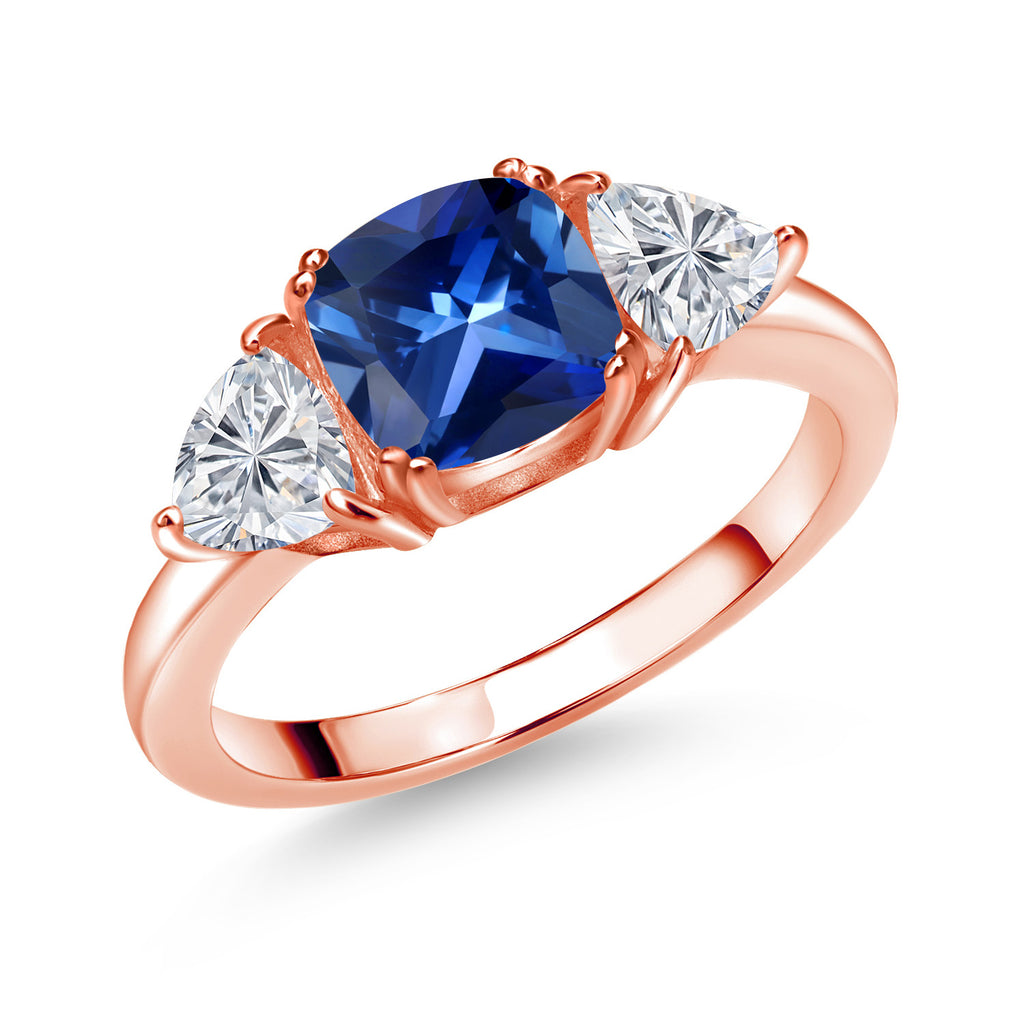 Blue Created Sapphire - September_5_Ring in 925 Rose Gold Plated Silver
