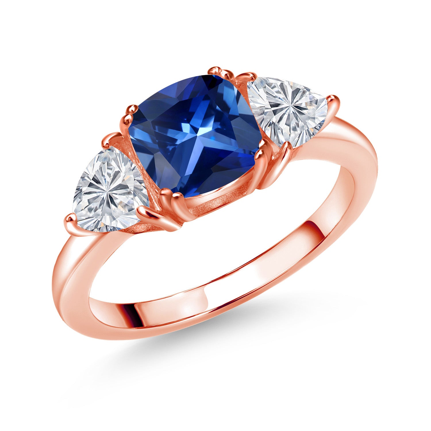 Blue Created Sapphire - September_6_Ring in 925 Rose Gold Plated Silver