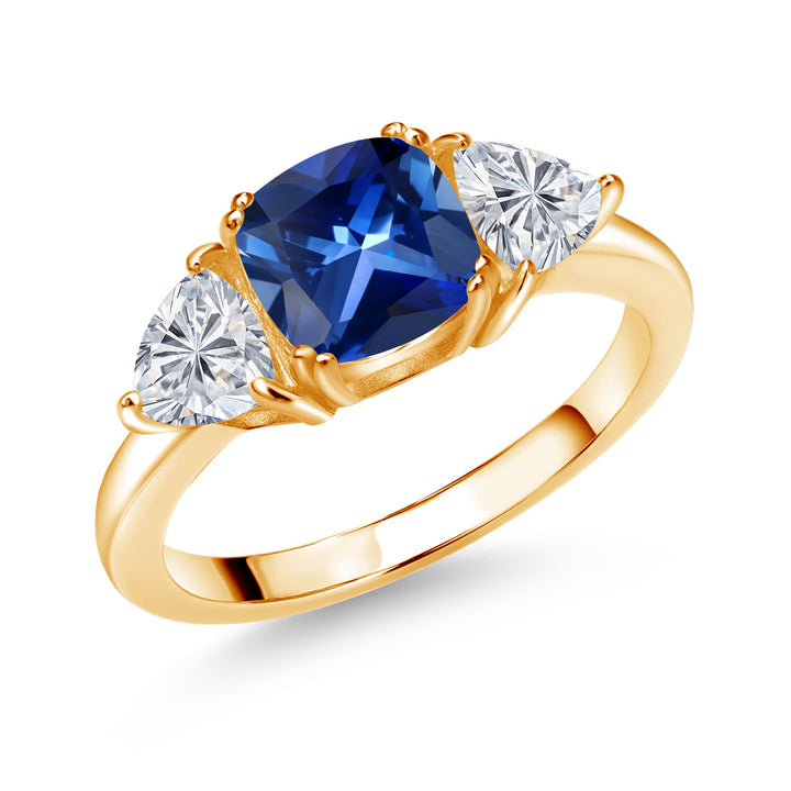 Blue Created Sapphire - September_5_Ring in 925 Yellow Gold Plated Silver