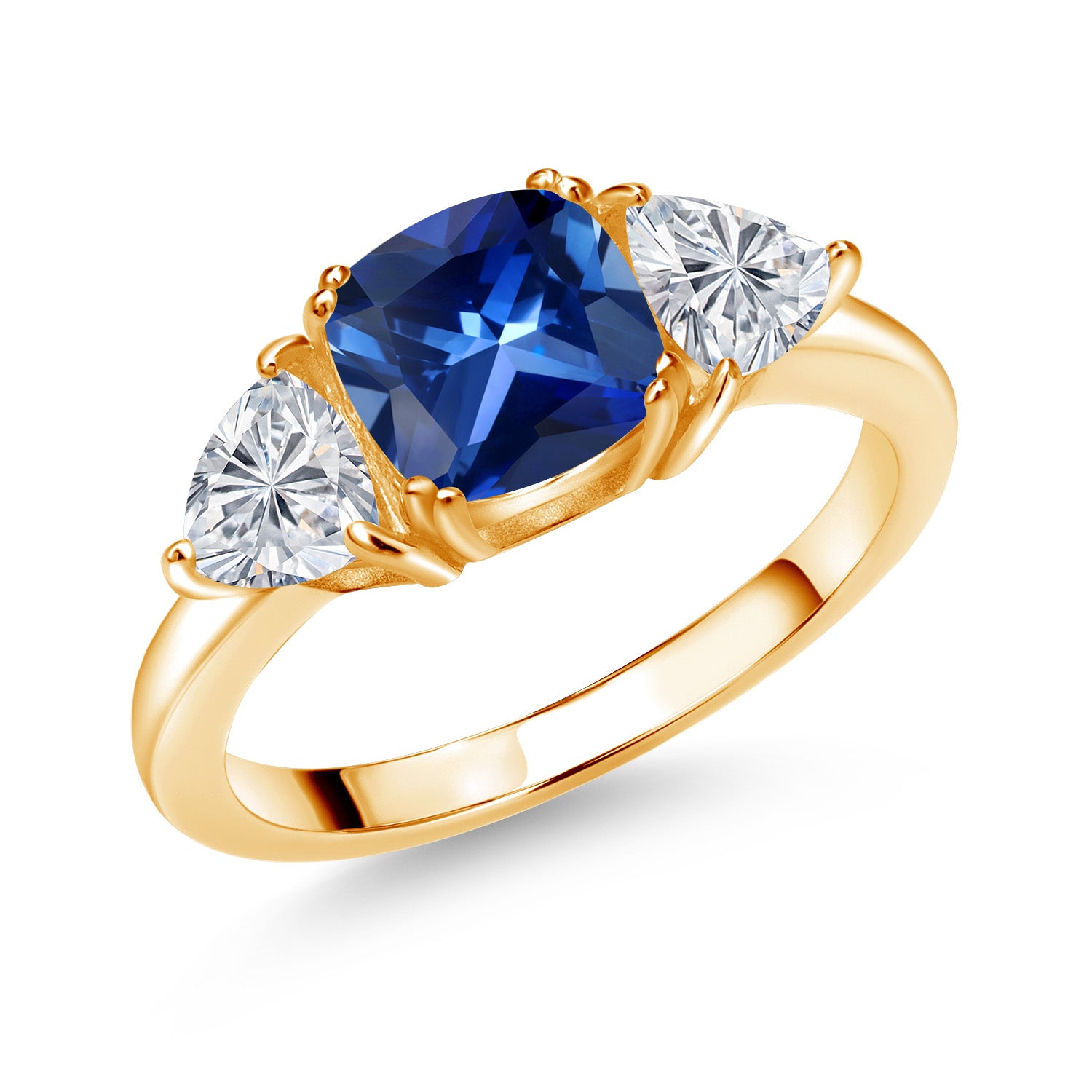 Blue Created Sapphire - September_6_Ring in 925 Yellow Gold Plated Silver