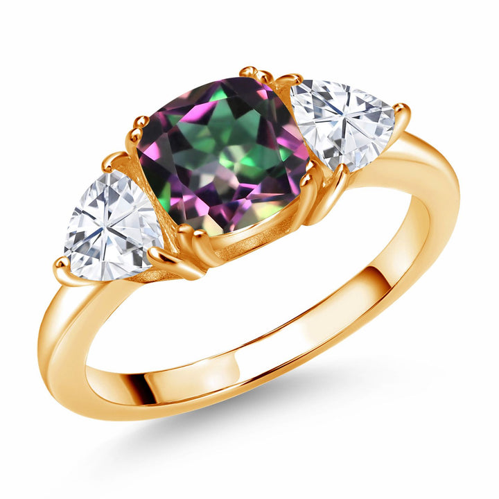 Green Mystic Topaz_5_Ring in 925 Yellow Gold Plated Silver