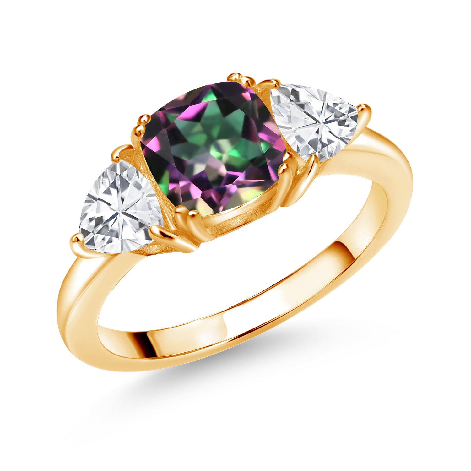 Green Mystic Topaz_7_Ring in 925 Yellow Gold Plated Silver