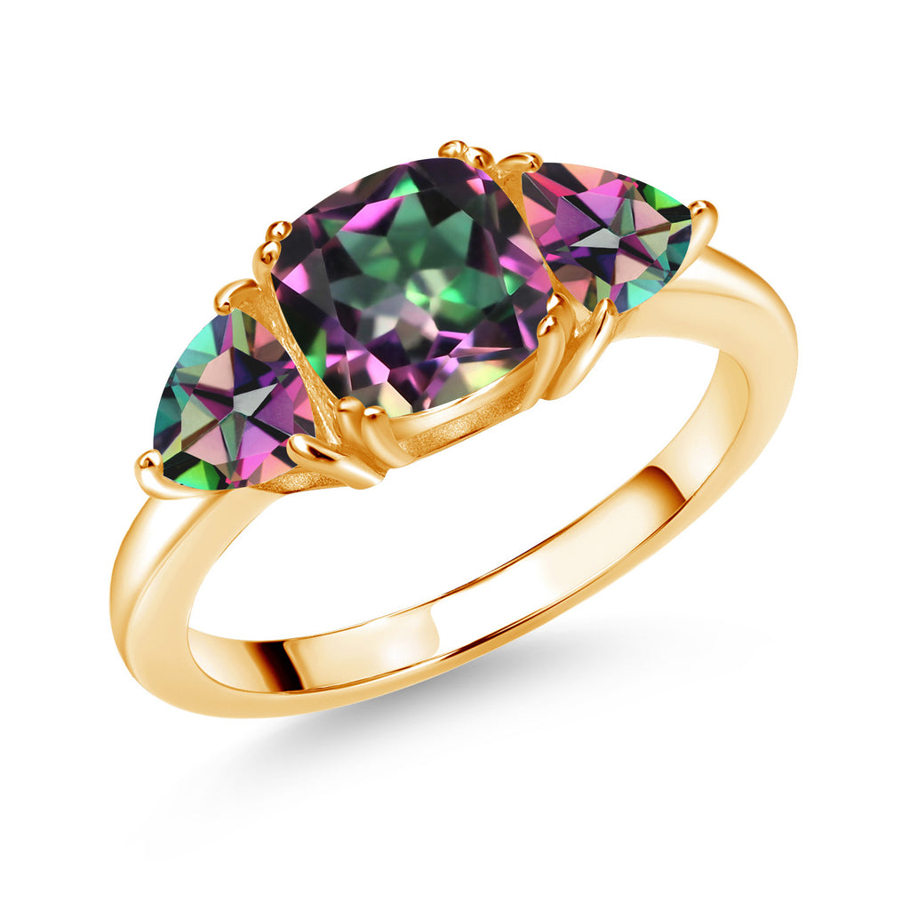 Green Mystic Topaz_7_Ring in 925 Yellow Gold Plated Silver
