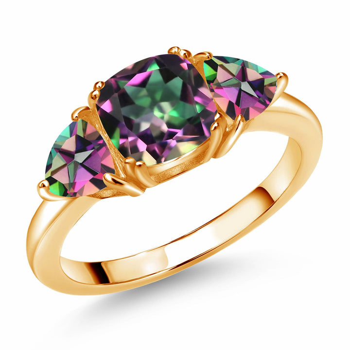 Green Mystic Topaz_5_Ring in 925 Yellow Gold Plated Silver