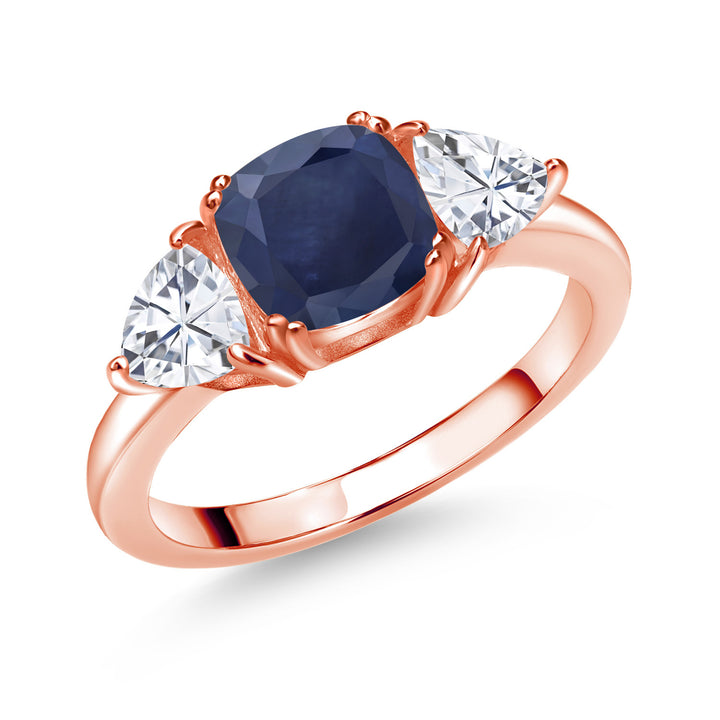 Blue Sapphire - September_5_Ring in 925 Rose Gold Plated Silver