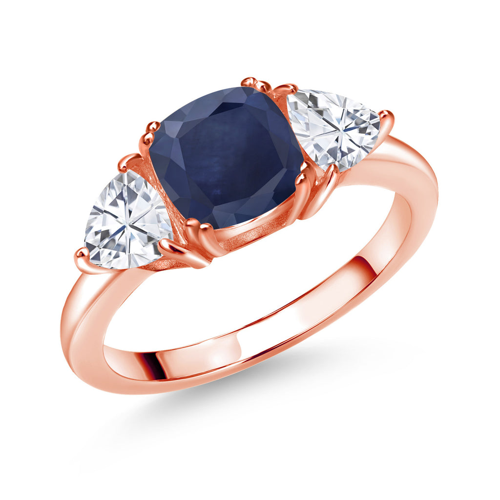 Blue Sapphire - September_6_Ring in 925 Rose Gold Plated Silver