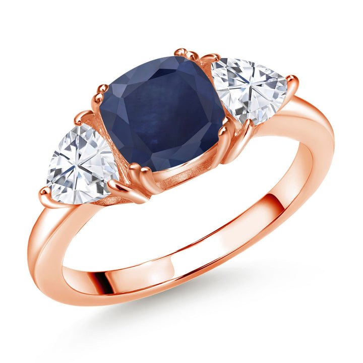 Blue Sapphire - September_5_Ring in 925 Rose Gold Plated Silver