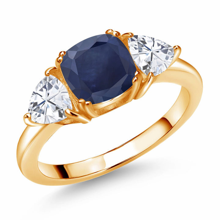 Blue Sapphire - September_5_Ring in 925 Yellow Gold Plated Silver