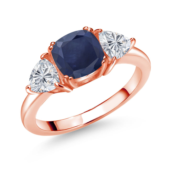 Blue Sapphire - September_7_Ring in 925 Rose Gold Plated Silver