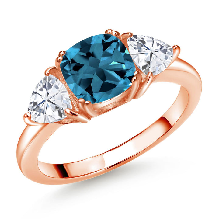 London Blue Topaz - November_5_Ring in 925 Rose Gold Plated Silver