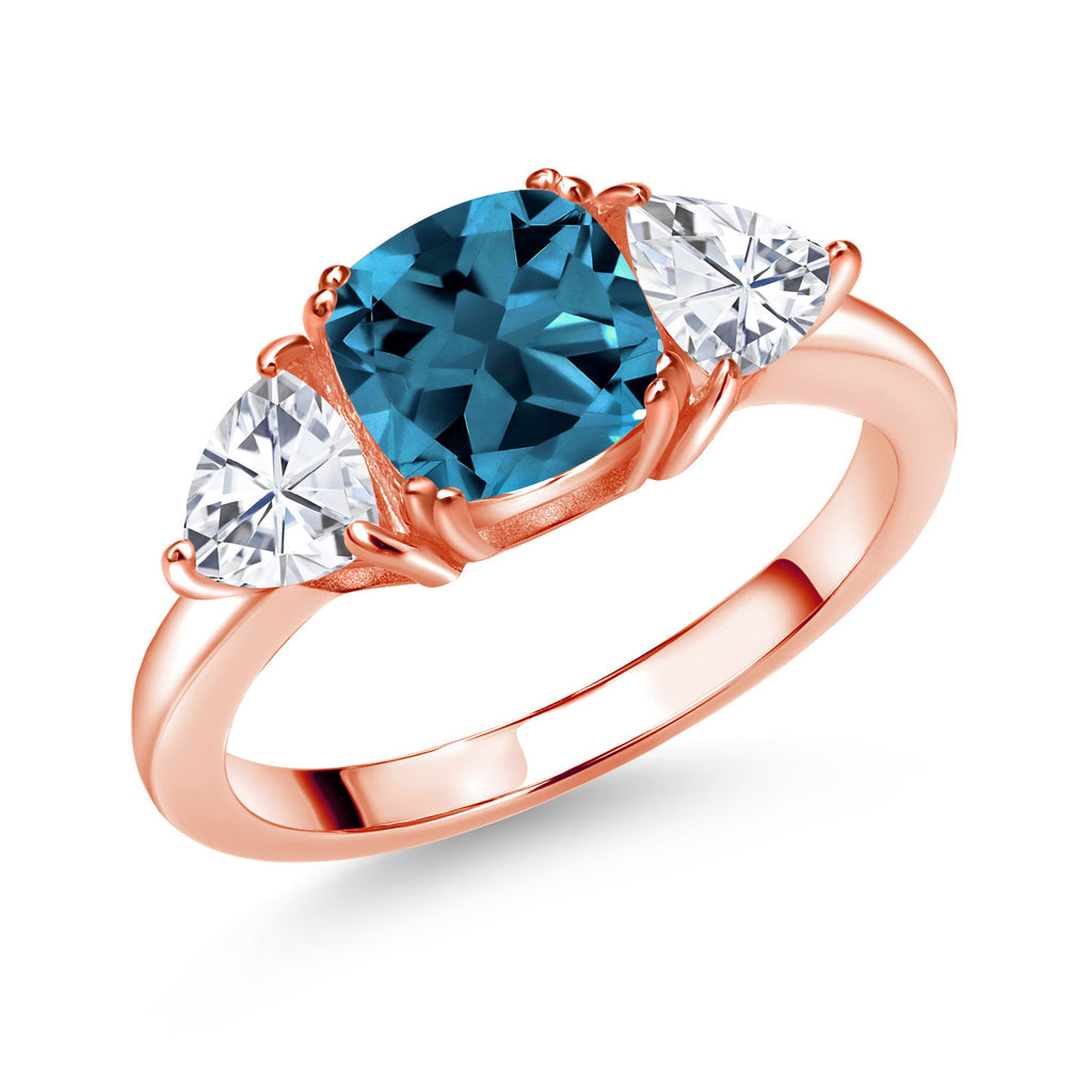 London Blue Topaz - November_6_Ring in 925 Rose Gold Plated Silver