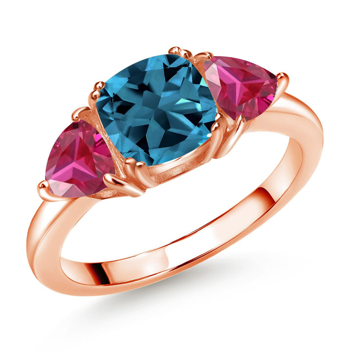 London Blue Topaz - November_5_Ring in 925 Rose Gold Plated Silver