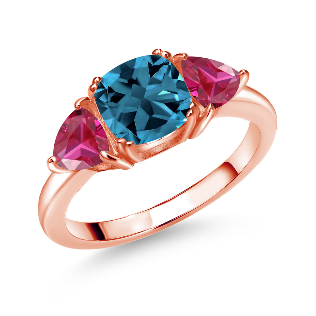 London Blue Topaz - November_7_Ring in 925 Rose Gold Plated Silver