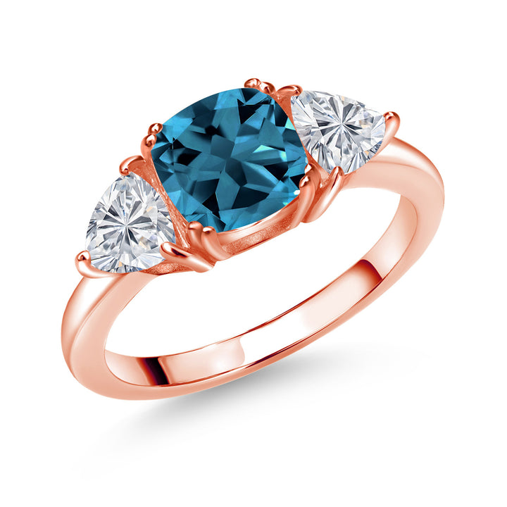 London Blue Topaz - November_5_Ring in 925 Rose Gold Plated Silver