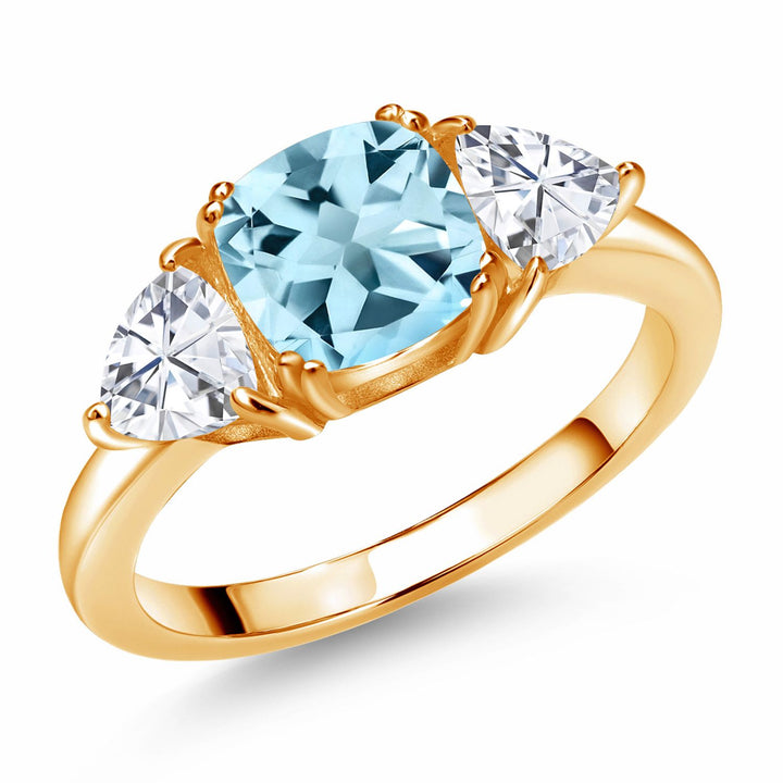 Sky Blue Topaz - November_5_Ring in 925 Yellow Gold Plated Silver