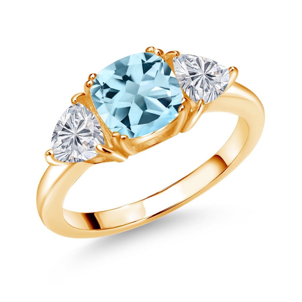 Sky Blue Topaz - November_6_Ring in 925 Yellow Gold Plated Silver