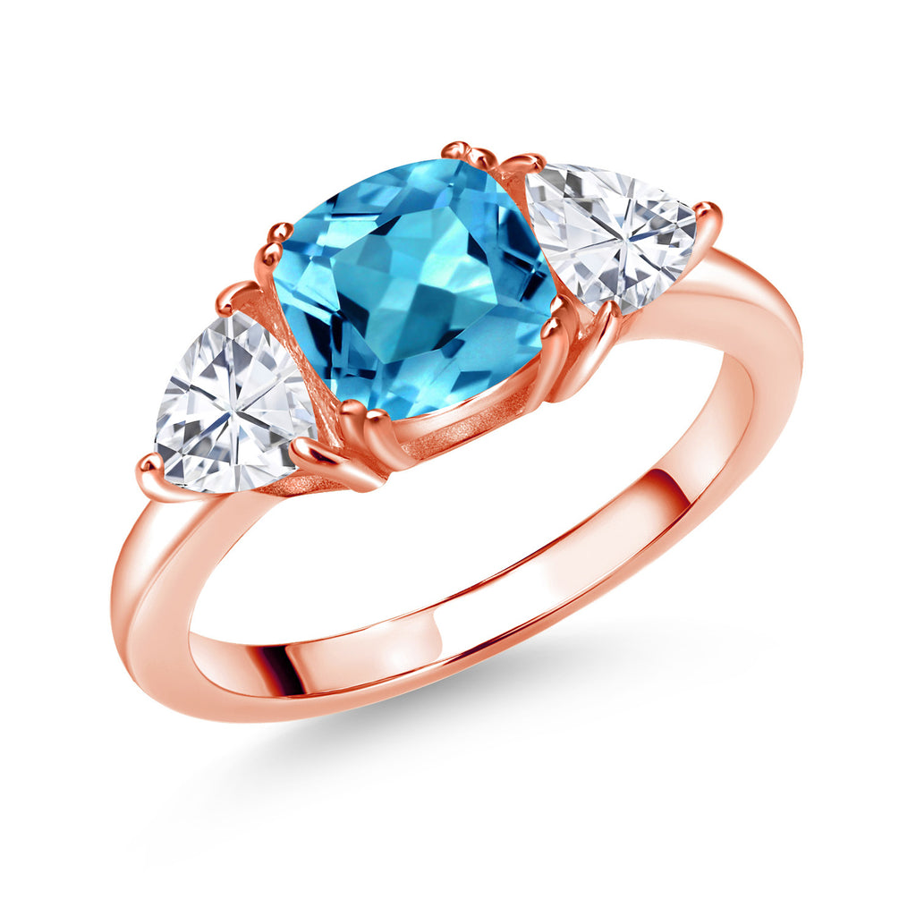 Swiss Blue Topaz - November_5_Ring in 925 Rose Gold Plated Silver