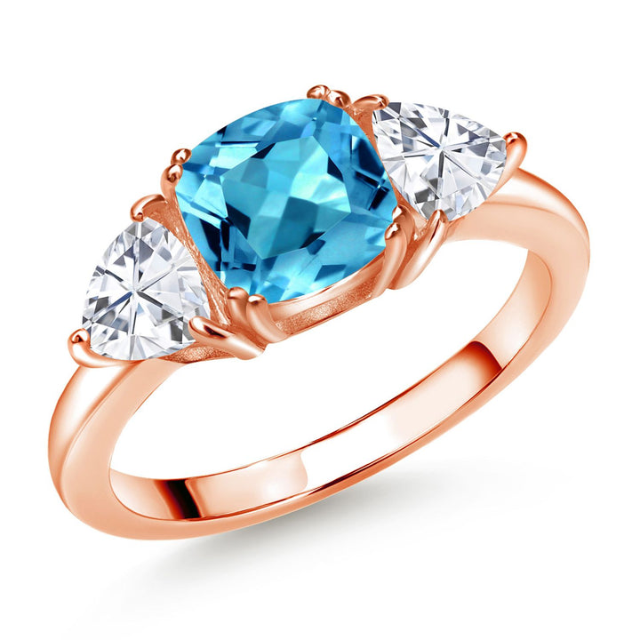 Swiss Blue Topaz - November_5_Ring in 925 Rose Gold Plated Silver