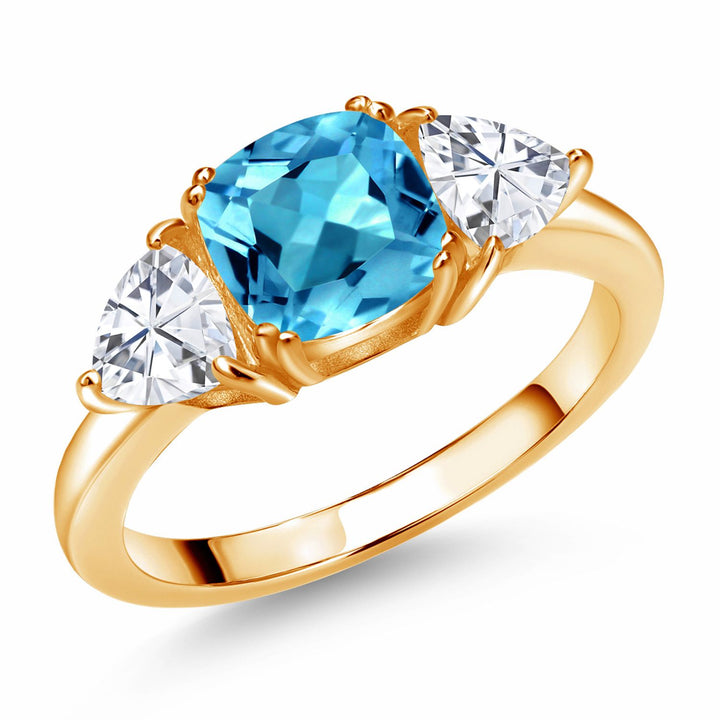 Swiss Blue Topaz - November_8_Ring in 925 Yellow Gold Plated Silver