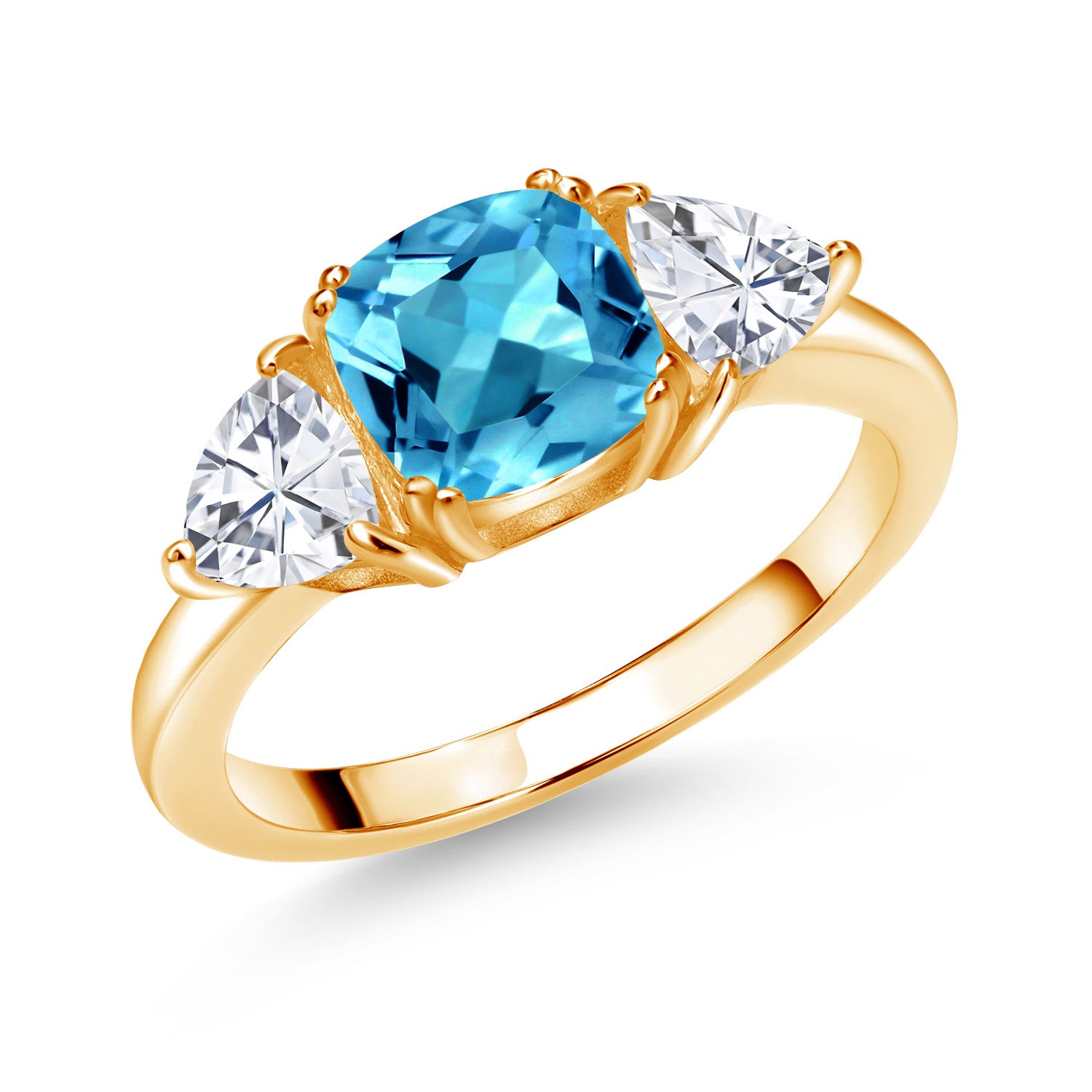 Swiss Blue Topaz - November_8_Ring in 925 Yellow Gold Plated Silver