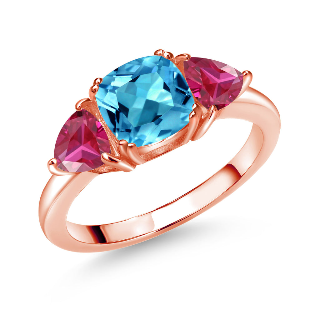 Swiss Blue Topaz - November_7_Ring in 925 Rose Gold Plated Silver