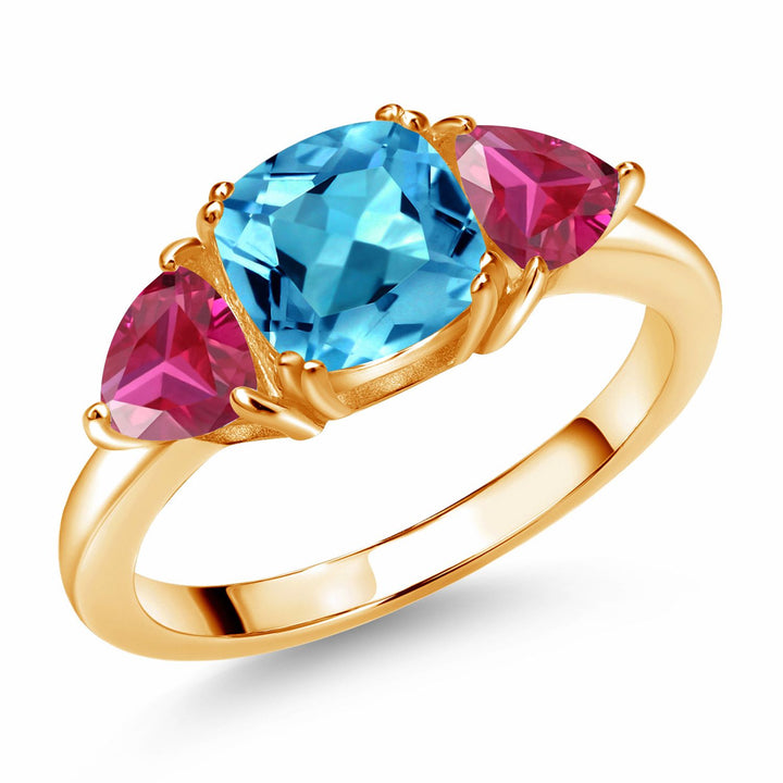 Swiss Blue Topaz - November_5_Ring in 925 Yellow Gold Plated Silver