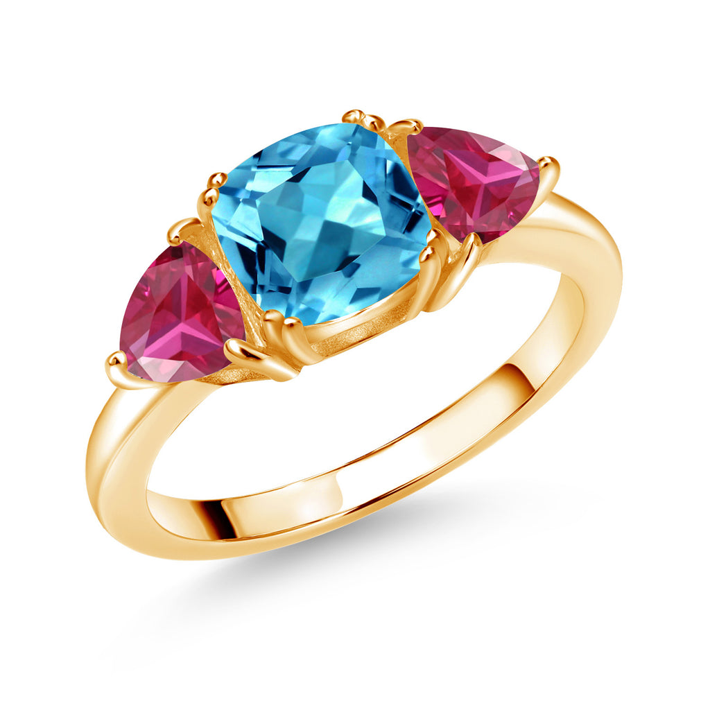 Swiss Blue Topaz - November_6_Ring in 925 Yellow Gold Plated Silver