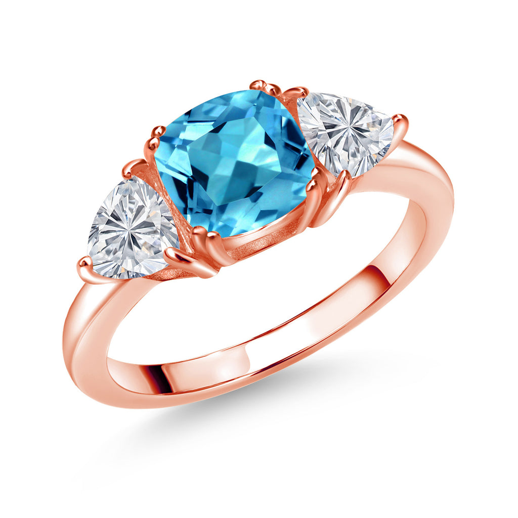 Swiss Blue Topaz - November_7_Ring in 925 Rose Gold Plated Silver