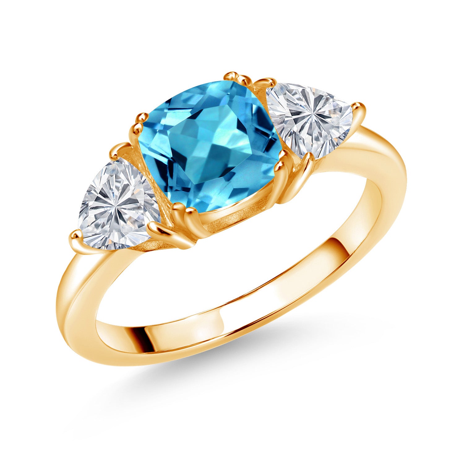 Swiss Blue Topaz - November_5_Ring in 925 Yellow Gold Plated Silver