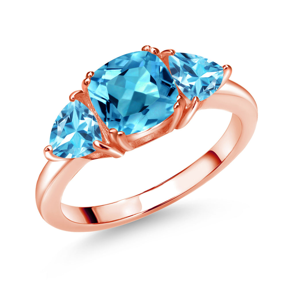 Swiss Blue Topaz - November_5_Ring in 925 Rose Gold Plated Silver