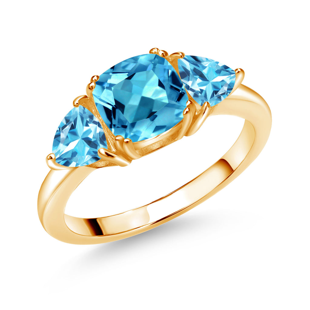 Swiss Blue Topaz - November_9_Ring in 925 Yellow Gold Plated Silver